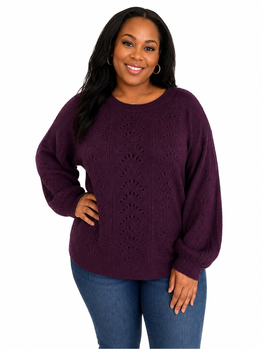 Gap Women Size XL Purple Open-Weave Crew neck Sweater Excellent Condition